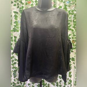 Caramela - Black Satin Flowy Blouse - Size: M